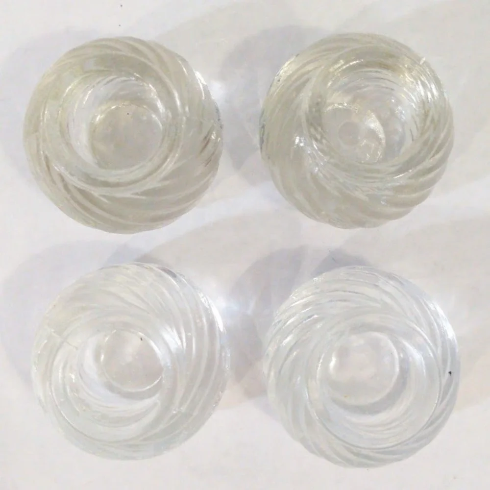 Vintage Clear Swirl Glass Votive Candle Holders Ribbed Round Set of 4